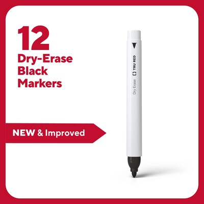 TRU RED™ Pen Dry Erase Markers, Fine Tip, Black, 12/Pack (TR61435/TR54566)