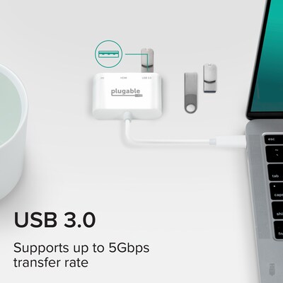 Plugable Mini Dock USB-C to HDMI/USB 3.0/USB-C Audio/Video Adapter, Male to Female/Female, White (USBC-MD103)