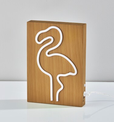 Simplee Adesso LED Wood Framed Neon Flamingo Table/Wall Lamp, 9"H, Brown/Multi-Color (SL3722-12)