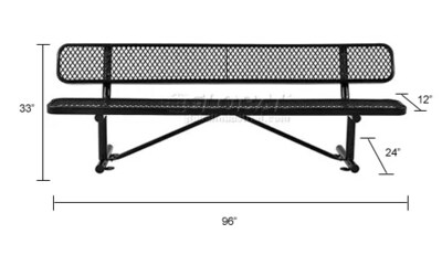 Global Industrial 8' Outdoor Steel Bench w/ Backrest, Expanded Metal, Black (277155BK)