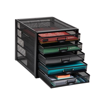 Mind Reader 5-Compartment Metal Mesh File Storage Drawers, Black (5CABMESH-BLK)