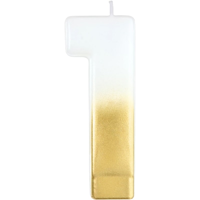 Party City Number 1  Birthday Candle, White/Gold (AM171059)