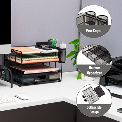 Mind Reader 3-Tier Metal Desk Organizer, Black (MESH4C-BLK)