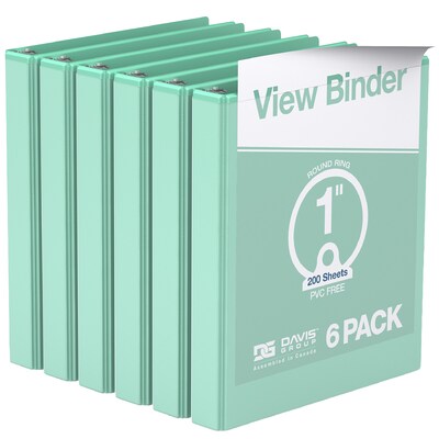 Davis Group, 1, 8.5 x 11, Round Ring View Binder, Pastel Color, Mint, 6/Pack (7411-14-06)