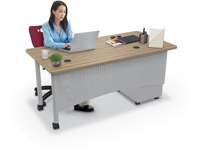 MooreCo 60"W Avid Modular Single Pedestal Instructor Desk, Buka Bark (91774-7982-7982)