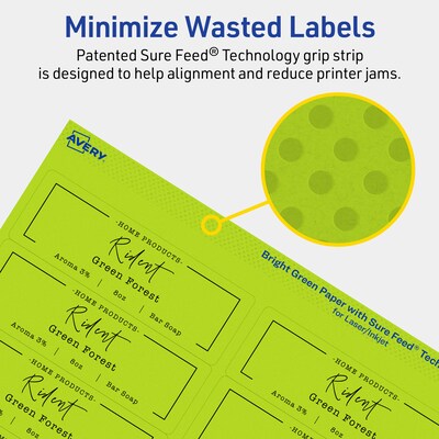Avery Printable Rectangle Multipurpose Labels, 1-1/3" x 4", Bright Green, 140/Pack (94206)