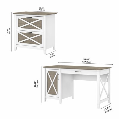 Bush Furniture Key West 54"W Computer Desk with Storage and 2-Drawer Lateral File Cabinet, Shiplap Gray/Pure White (KWS008G2W)