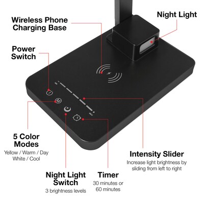 Excello Brands Wellness Series LED Desk Lamp, 16", with USB Port, Black (EGP-DL-19-BLK)