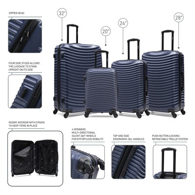 DUKAP Adly 4-Piece Hardside Spinner Luggage Set, TSA Checkpoint Friendly, Blue (DKADLSMLXL-BLU)