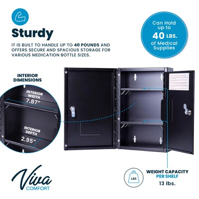 Viva Comfort Medium Double Door Medicine Locking Secure Storage Medical Cabinet, 0.3 cu. ft., Black (ADIME999-02-BLK-MK)