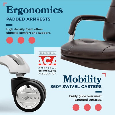 La-Z-Boy Sonata Ergonomic Bonded Leather Swivel Executive Chair, Dark Brown and Chrome (CCHR10014E)