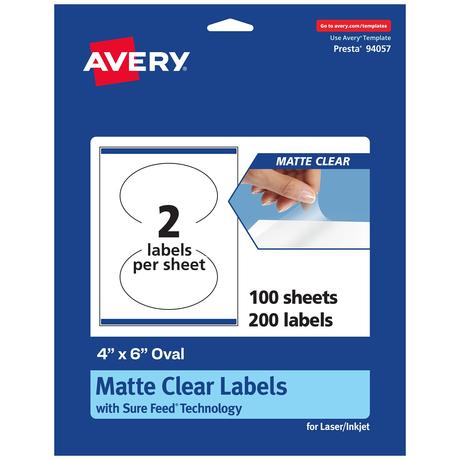 Avery Laser/Inkjet Oval Multipurpose Labels, 4 x 6, Clear, 200/Box (94057)