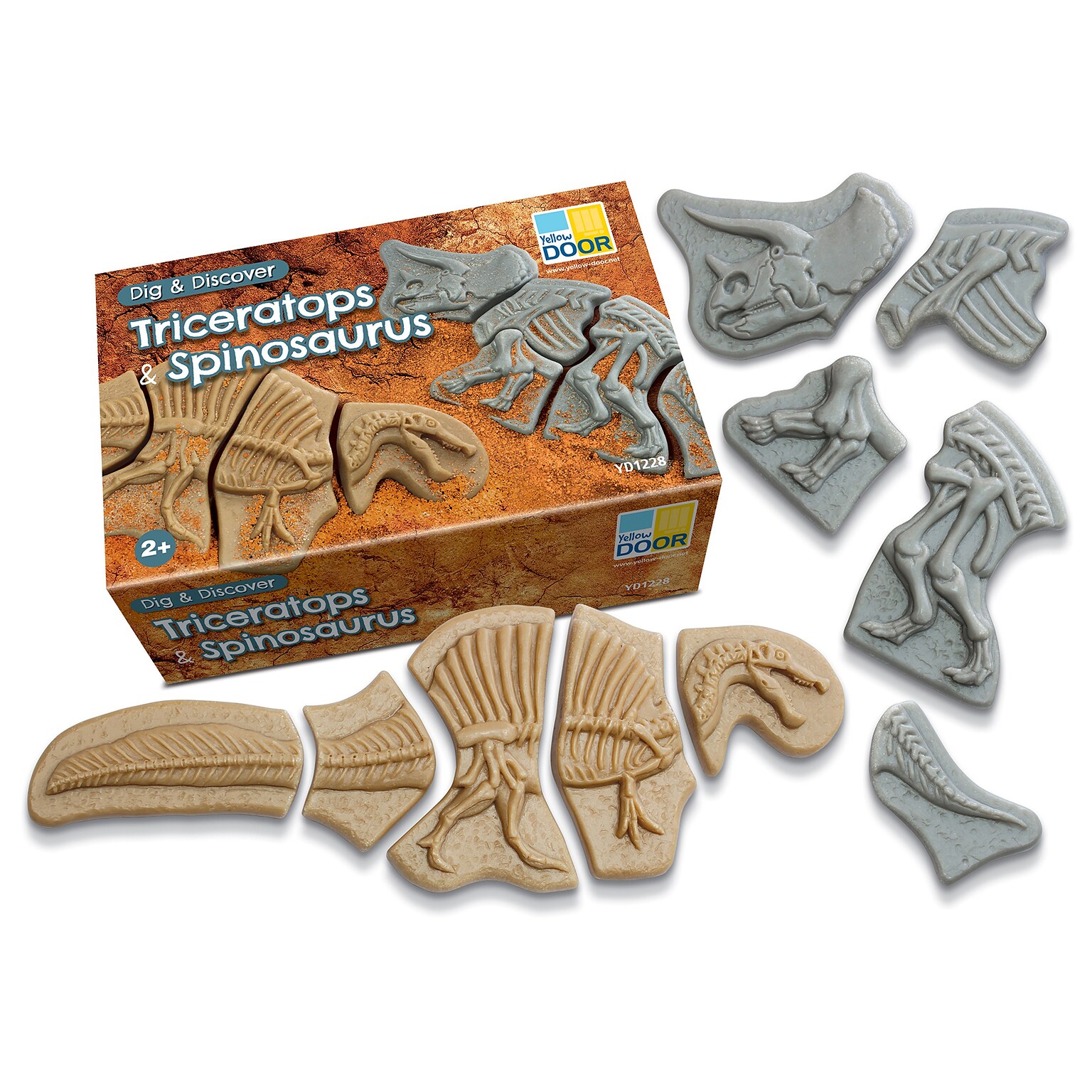 Yellow Door Dig and Discover Triceratops & Spinosaurus, Assorted Colors, 10/Set (YUS1228)