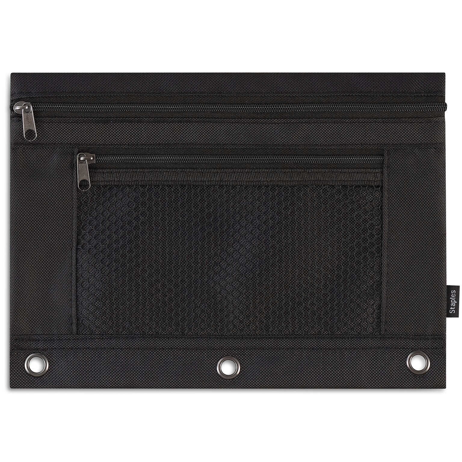 Staples 3-Ring Zipper Polyester Pouch, Black (24220)