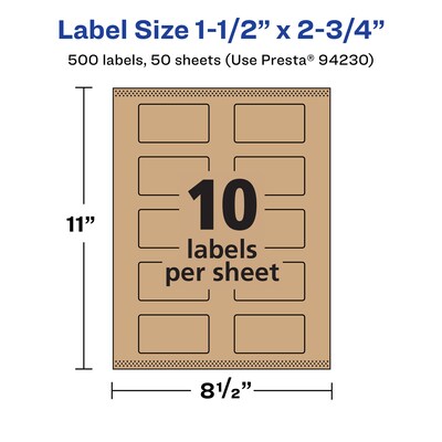 Avery Rectangle Labels, 1.5" x 2.75", Kraft Brown, 500 Labels/Box (94230)