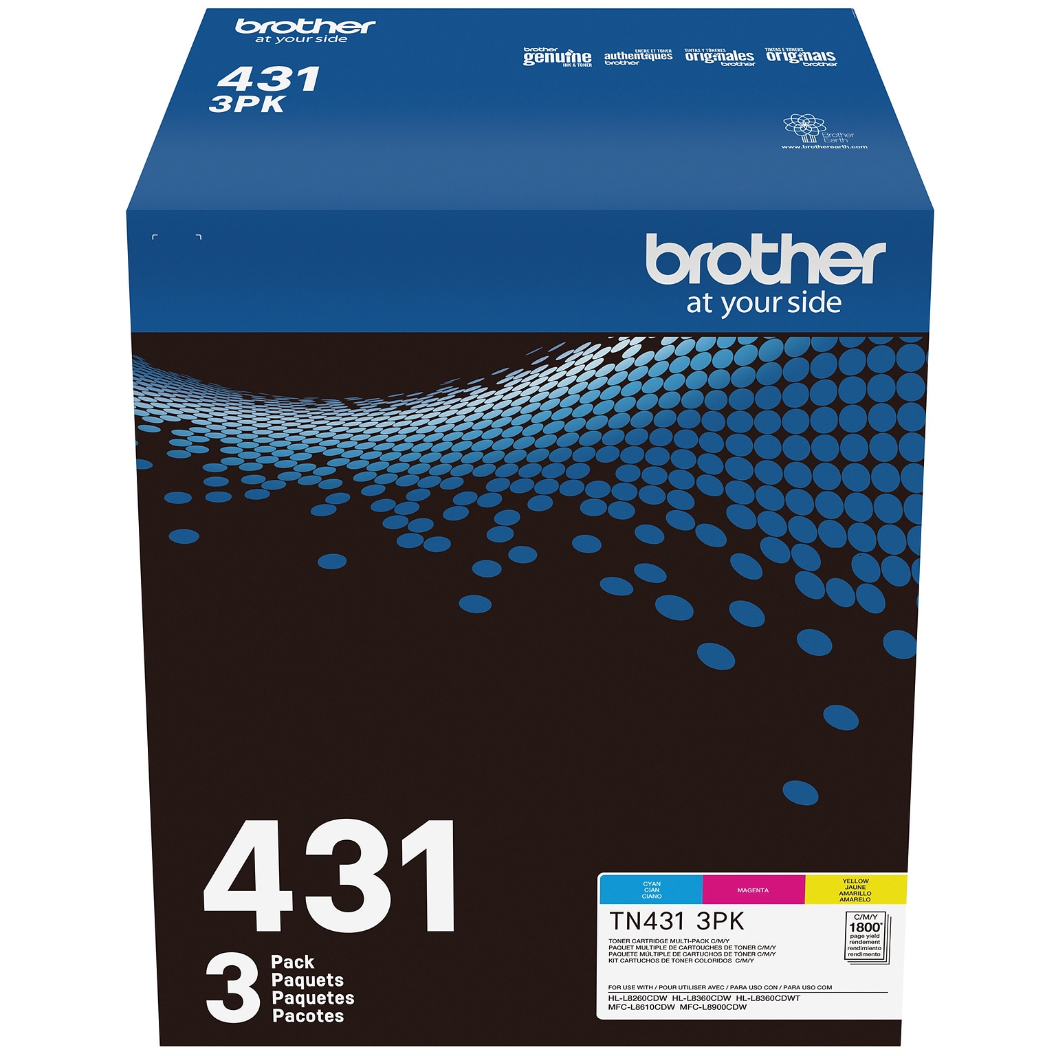 Brother TN-431 Cyan/Magenta/Yellow Standard Yield Toner Cartridge, 3/Pack  (TN4313PK)