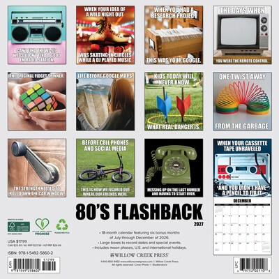 2027 Willow Creek 80s Flashback 12 x 12 Monthly Wall Calendar, Assorted Colors (58602)