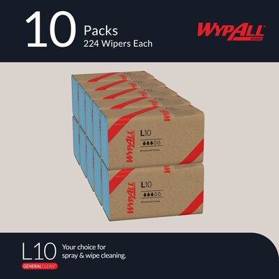 WypAll GeneralClean L10 Nylon Cleaning Wipers, 10.25 x 9.1, Blue, 224 Wipers/Box, 10/Carton (05123)