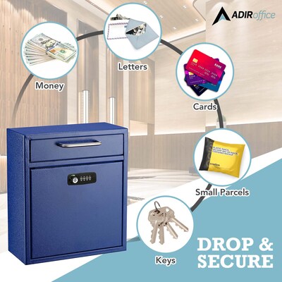 AdirOffice Steel Combination Locking Wall Mounted Interoffice Drop Box Mailbox, Medium, Blue (631-05-BLU-KCPK)