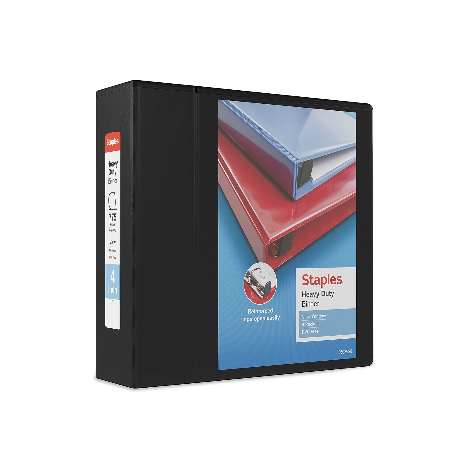 Staples Heavy Duty 4 3-Ring View Binder, D-Ring, Black (ST56235-CC)