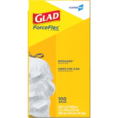 Glad ForceFlex Tall 13 Gallon Drawstring Kitchen Trash Bag, White, 400 Total Bags (78526)
