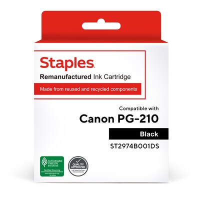 Staples Remanufactured Black Standard Yield Ink Cartridge Replacement for Canon PG-210 (TR2974B001DS/ST2974B001DS)