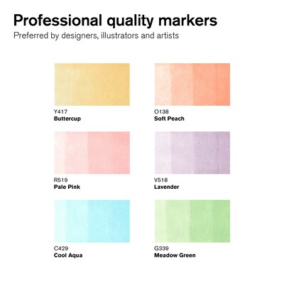 Winsor & Newton Promarker Dual-Tip Alcohol Based Marker, Pastel Tones, 6/Pack (WNX0290113)