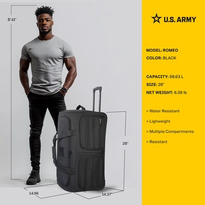U.S. Army ROMEO 28" Polyester Telescoping Travel Duffel with Wheels, Black (USLROM28BLK)