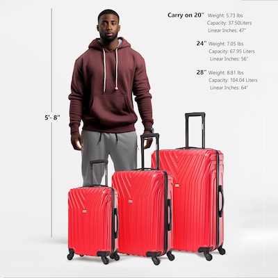 InUSA Vasty 3-Piece Hardside Spinner Luggage Set, TSA Checkpoint Friendly, Red (IUVASSML-RED)