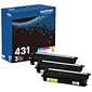 Brother TN-431 Cyan/Magenta/Yellow Standard Yield Toner Cartridge, Up to 1,800 Pages, 3/Pack (TN4313PK)