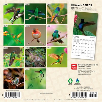 2027 BrownTrout Hummingbirds 7 x 7 Monthly Wall Calendar (9798330709830)