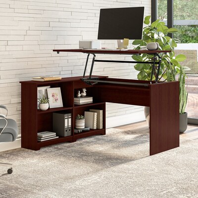 Bush Furniture Cabot 52W 3 Position Sit to Stand Corner Bookshelf Desk, Harvest Cherry (WC31416)