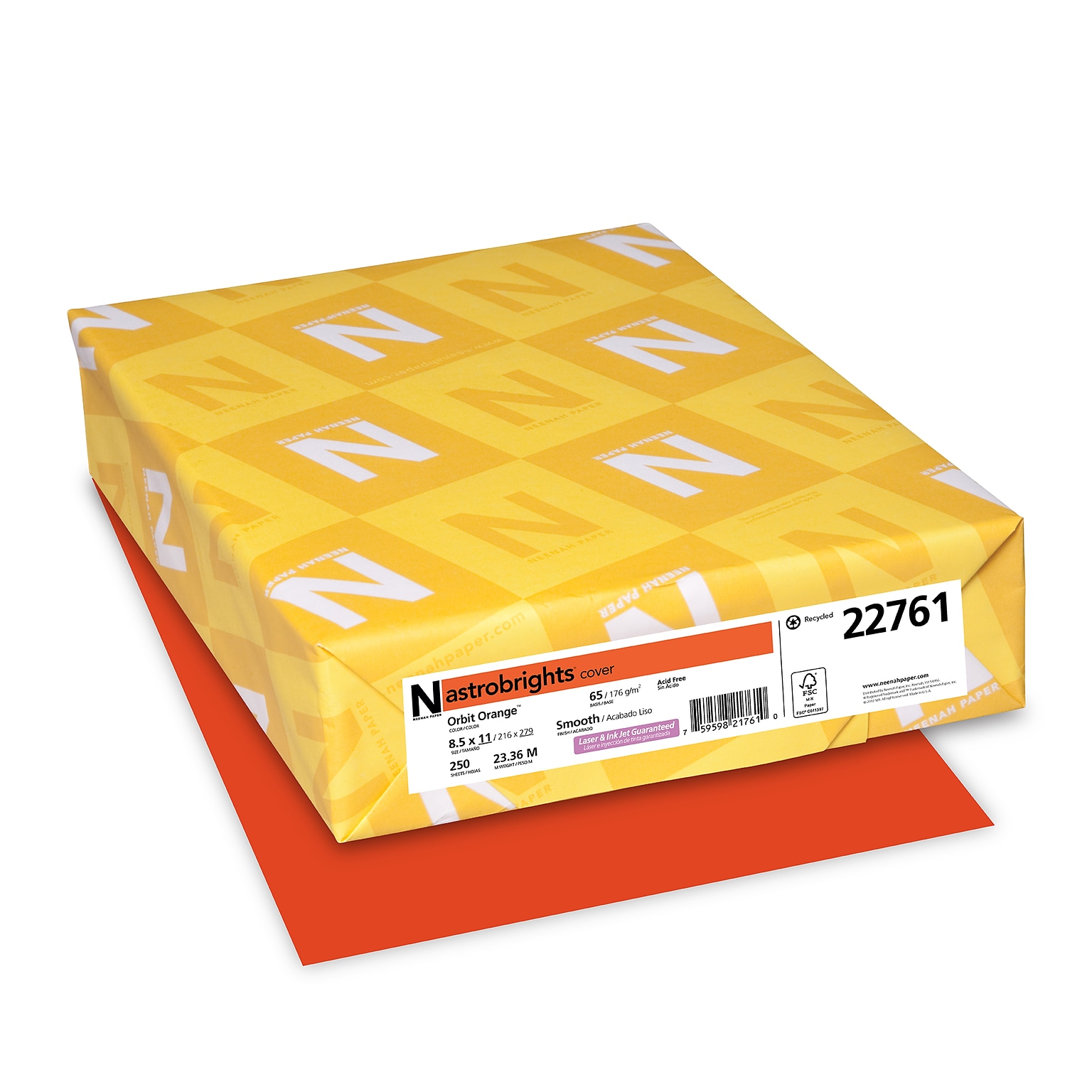 Astrobrights 65 lb. Cardstock Paper, 8.5 x 11, Orbit Orange, 250 Sheets/Ream, 8 Reams/Carton (22761CT)