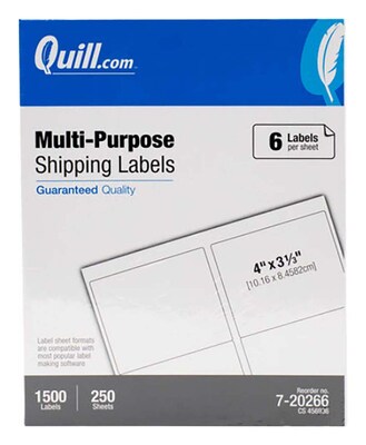 Quill Brand® Laser/Inkjet Labels, 3-1/3 x 4, White, 1,500 Labels (Comparabe to Avery 5164 & 6464)