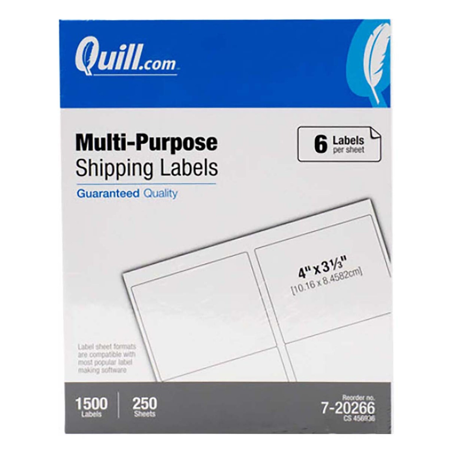 Quill Brand® Laser/Inkjet Labels, 3-1/3 x 4, White, 1,500 Labels (Comparabe to Avery 5164 & 6464)