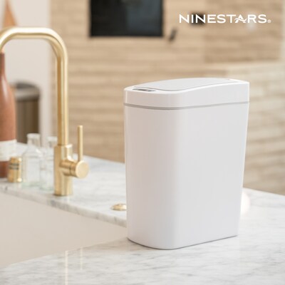 NineStars Plastic Indoor Automatic Sensor Trash Cans, 1.85 Gallons, White, 2 Count (DZT-7-2B)