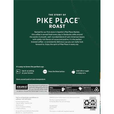 Starbucks Pike Place Coffee Keurig® K-Cup® Pods, Medium Roast, 24/Box (SBK18994)