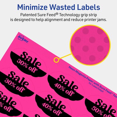 Avery Oval Scalloped Laser/Inkjet Multipurpose Labels, 1-1/8" x 2-1/4", Neon Magenta (420/Pack)