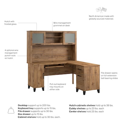 Bush Home Somerset 60" W L Shaped Computer Desk with Hutch, Fresh Walnut (SET002FW)