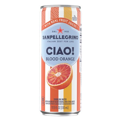 SANPELLEGRINO CIAO! Blood Orange Flavored Sparkling Seltzer Water, 11.15 oz., 6 Cans/Box (0-41508-59704-3)
