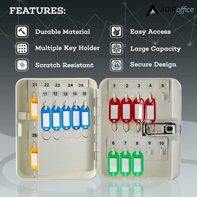 AdirOffice 30-Key Cabinet with Combination Lock and Key Tags, White (682-30-WHI-689-PKG)