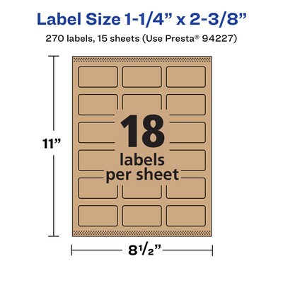 Avery Laser/Inkjet Multipurpose Labels, 2.375" x ", Kraft Brown, 270/Pack (94227)