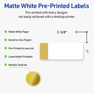 Avery Laser/Inkjet Rectangle Multipurpose Labels, 1 x 2-5/8, White, 160/Pack (S00D1N)