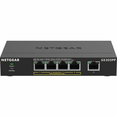 Netgear GS305PP 5-Port Gigabit Ethernet PoE+ Unmanaged, Black (GS305PP-300NAS)