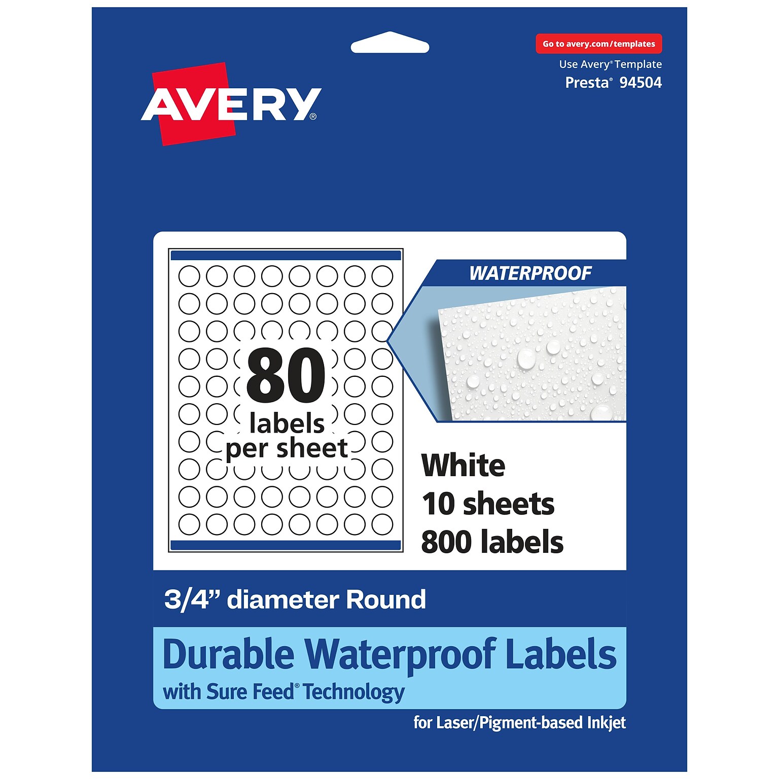 Avery Laser/Inkjet Round Multipurpose Labels, 0.75 Dia., 800 Labels/Pack (94504)