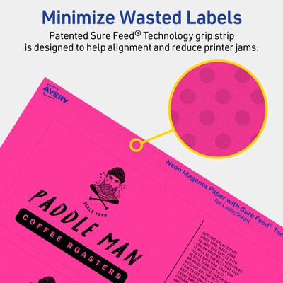 Avery Laser/Inkjet Rectangle Multipurpose Labels, 3" x 7", Neon Magenta, 30/Pack (94250)