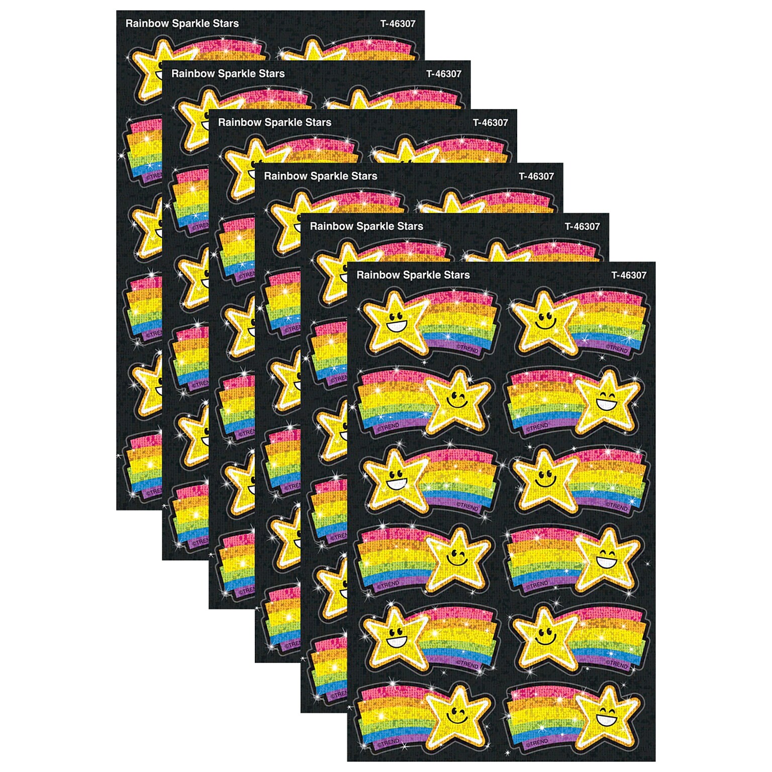 Trend Enterprises Rainbow Stars Sparkle Stickers, Multicolored, 24/Pack, 6/Packs/Bundle (T-46307-6)