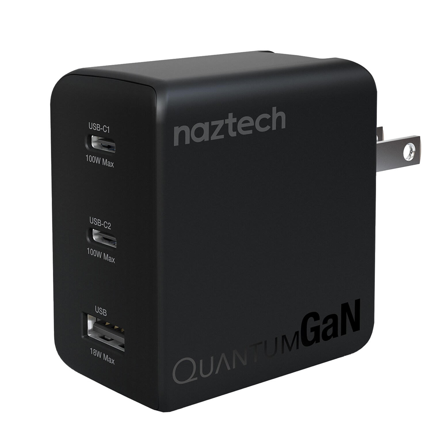 Naztech Nexus T100 GaN PD 3-Port USB-C & USB-A Charger, 102W, Black (16118)