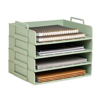 Staples Plastic Side Loading Stackable Letter Tray, Letter Size, Sage Green, 4/Pack (ST63889)