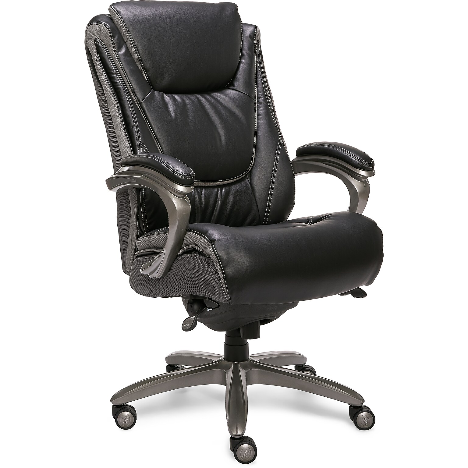 Serta Big & Tall Ergonomic Bonded Leather Swivel Executive Chair, Black/Silver (44951)